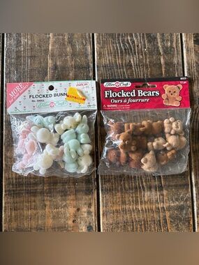 Fibre Craft Flocked Bunny & Bear Craft Embellishments - Pastel & Brown